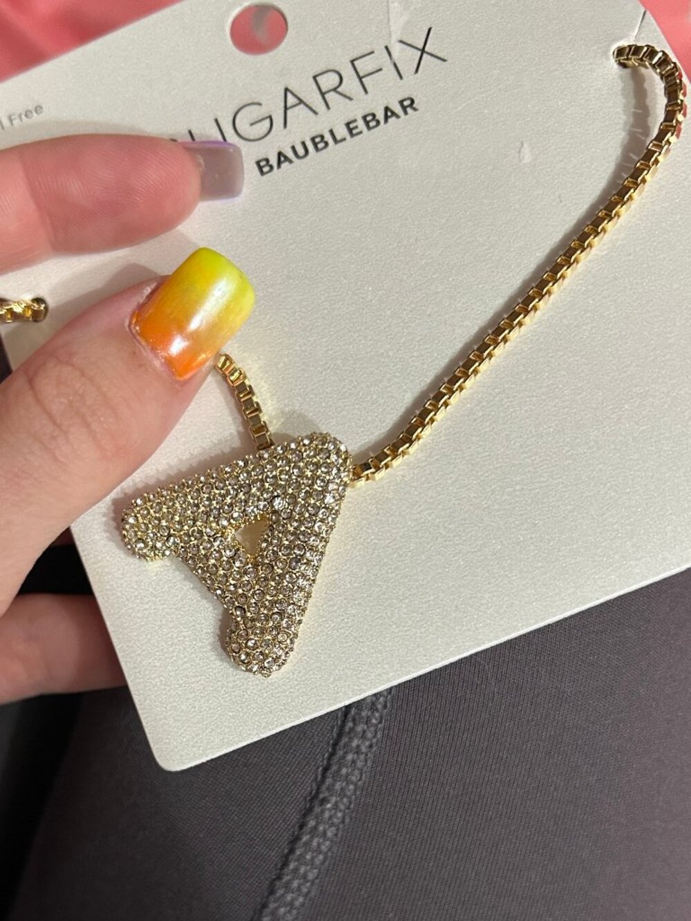 SUGARFIX by BaubleBar NWT Gold Pave Rhinestone Initial A Pendant Necklace